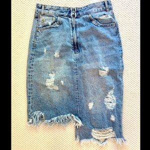 Zara denim asymmetrical knee length skirt, small